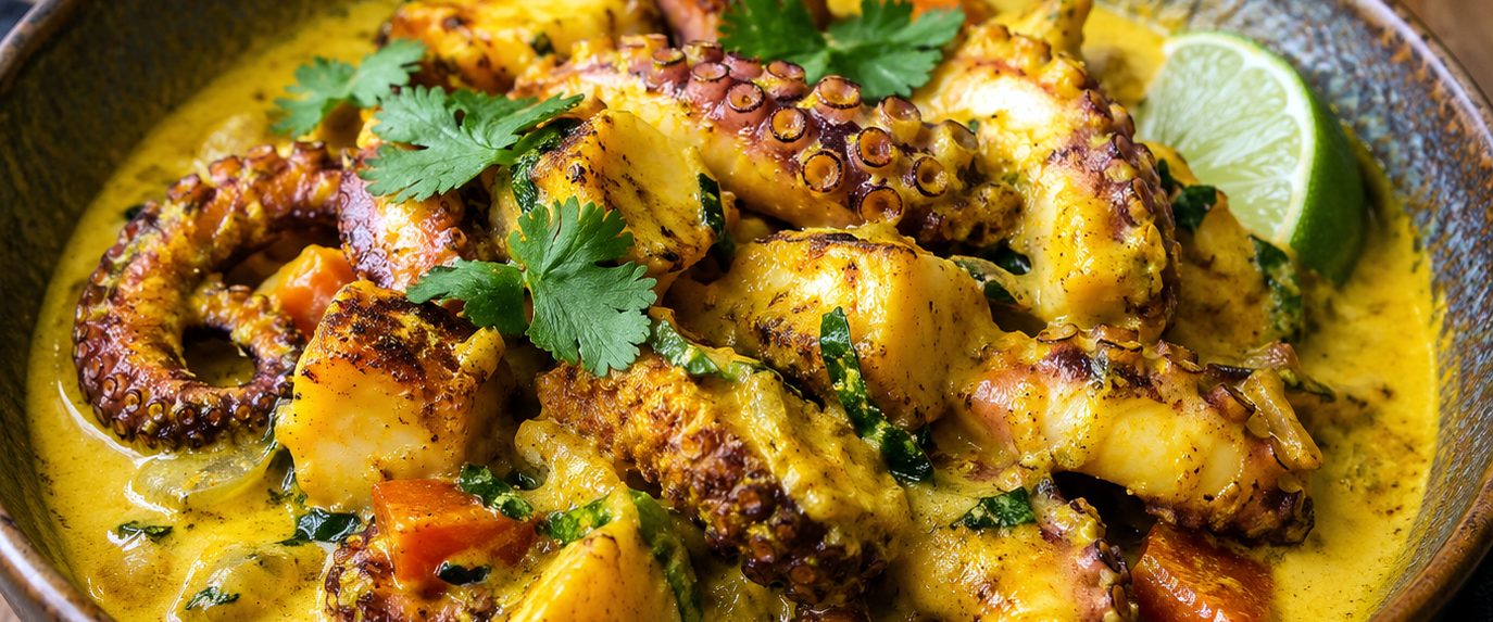 Un plat de poulpe au lait de coco